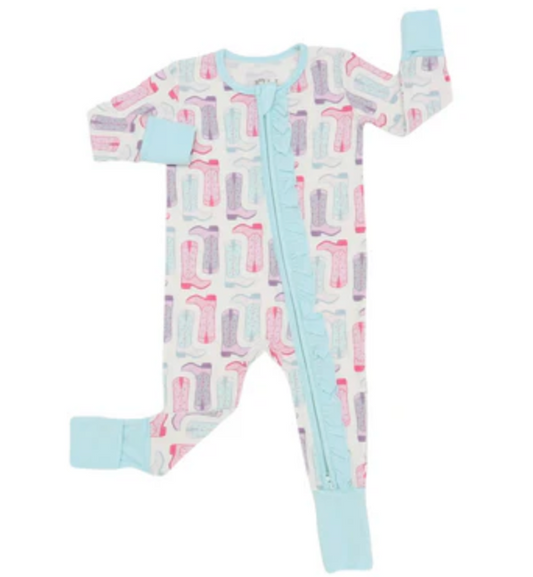 Hamner Hill x Petite Paloma Tulip Boots Ruffle Girls Bamboo Onesie