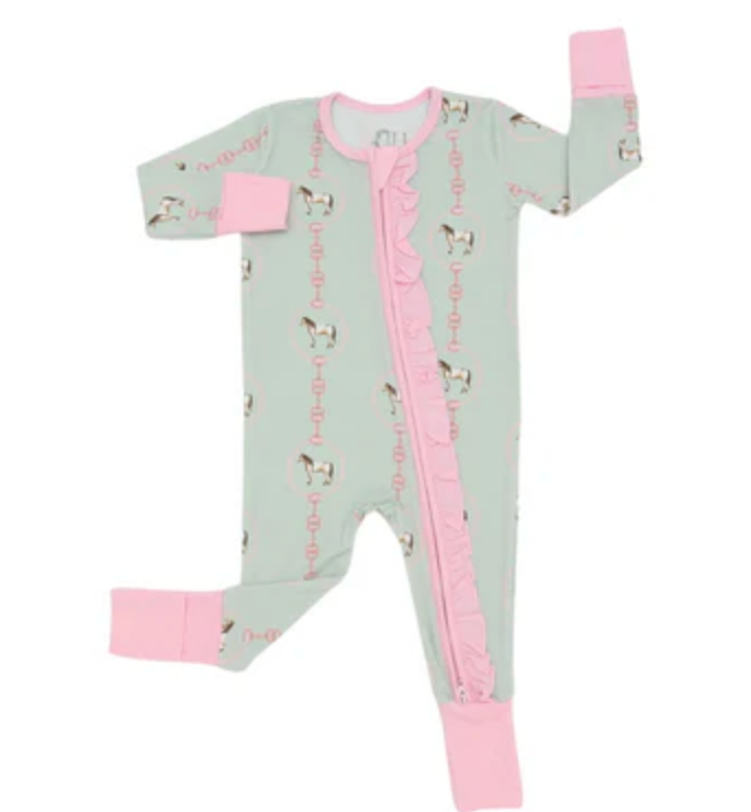 Hamner Hill x Petite Paloma Green Horse Bridle Girls Bamboo Onesie