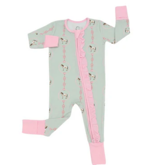 Hamner Hill x Petite Paloma Green Horse Bridle Girls Bamboo Onesie
