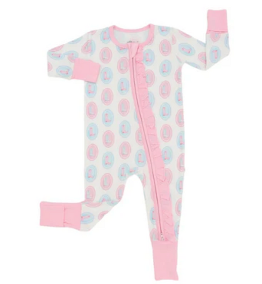 Hamner Hill x Petite Paloma Pastel Oval Boots Ruffle Girls Bamboo Onesie