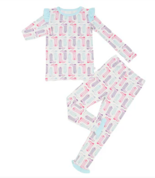 Hamner Hill x Petite Paloma Tulip Boots Ruffle Girls Bamboo Loungewear Set
