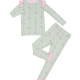 Hamner Hill x Petite Paloma Green Horse Ruffle Girls Bamboo Two Piece Loungewear Set