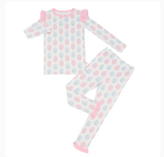 Hamner Hill x Petite Paloma Pastel Oval Boots Ruffle Girls Bamboo Two Piece Loungewear Set