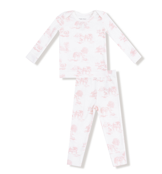 Angel Dear Farm Toile Pink Girls Ribbed Loungewear Set