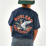 Burlebo Old School Duck Hunt Heather Navy Boys Shirt