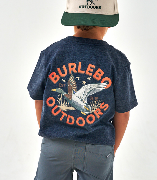 Burlebo Old School Duck Hunt Heather Navy Boys Shirt
