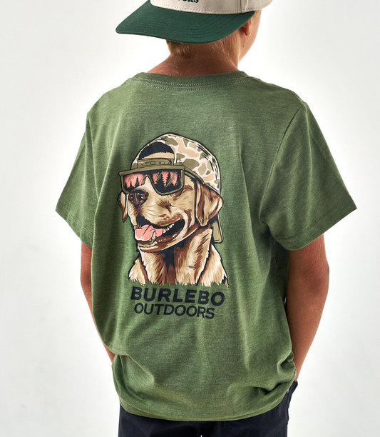 Burlebo Mallard Camo Lab Dog Heather Olive Boys Shirt