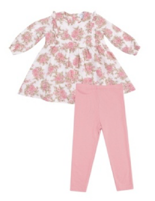 Angel Dear Heirloom Bouquet Ruffle Girls Long Sleeve Dress & Ribbed Leggings