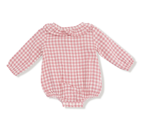 Angel Dear Rose Pink Plaid Girls Long Sleeve Peter Pan Bubble Dress