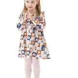 Angel Dear Patchwork Cowgirl Ruffle Long Sleeve Girls Dress & Ribbed Leggings