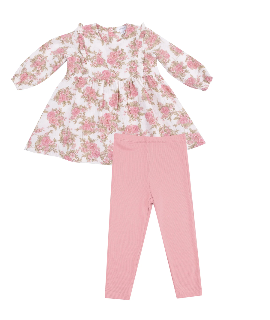 Angel Dear Heirloom Bouquet Ruffle Girls Long Sleeve Dress & Ribbed Leggings