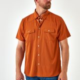 Burlebo Mens Burnt Orange Performance Pearl Snap Shirt Short Sleeve