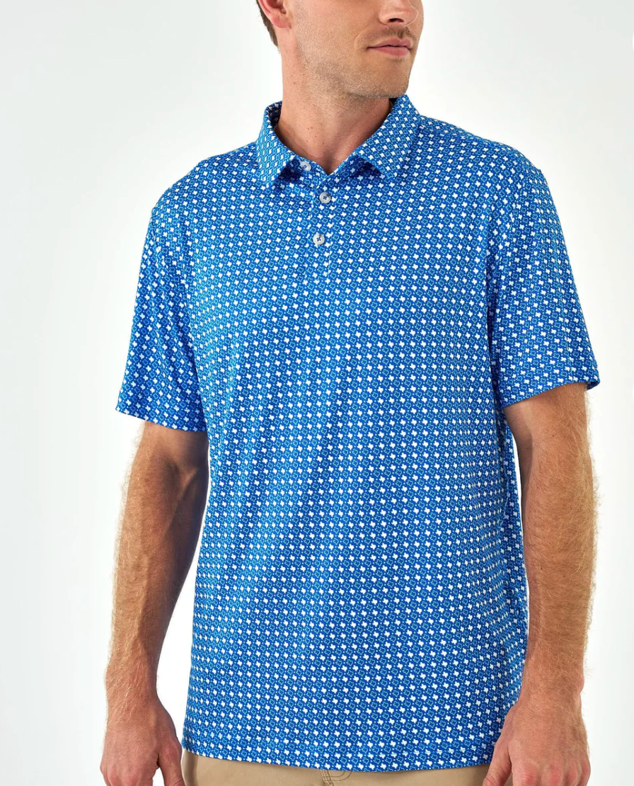 Burlebo Men's Blue & White Texas Performance Polo