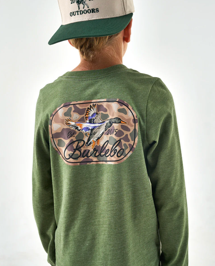 Burlebo Ducks Flying In Olive Boys Long Sleeve Shirt