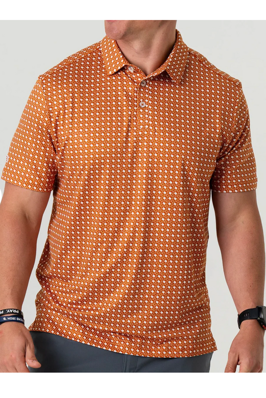 Burlebo Orange & White Texas Men's Performance Polo