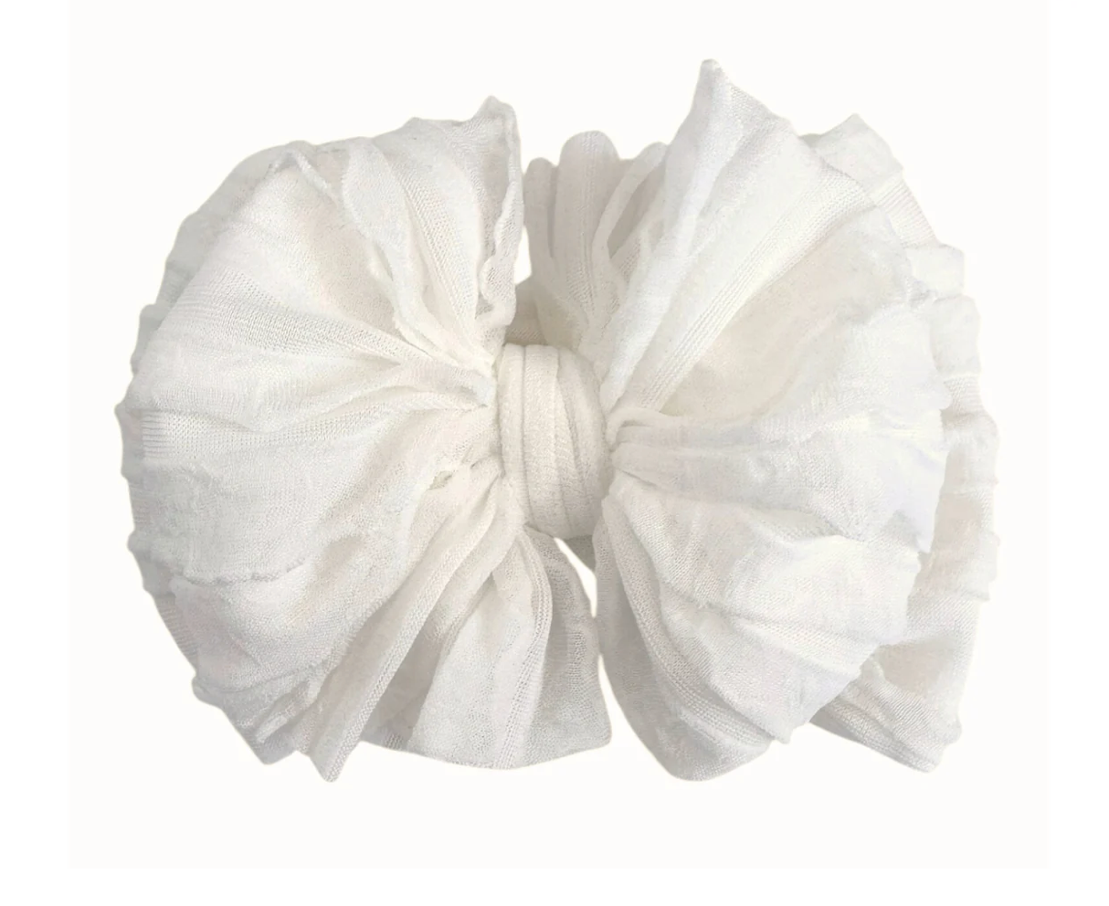 White Ruffled Headband Bow