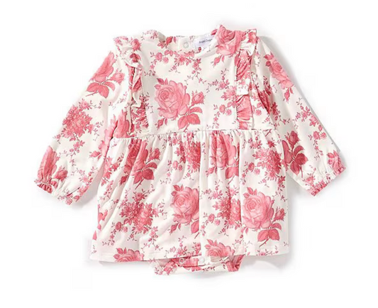 Angel Dear Vintage Pink Roses Girls Bamboo Bodysuit Dress