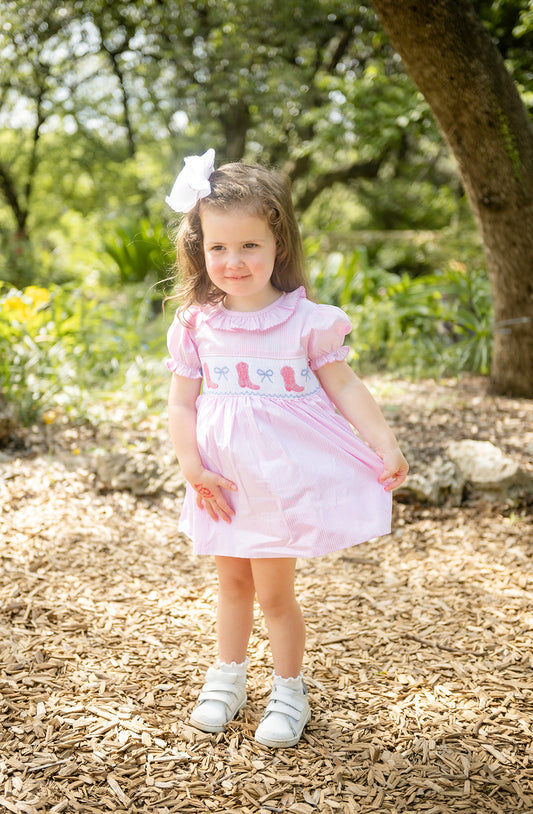 Shop Teeta Pink Cowgirl Boots Smocked Dress