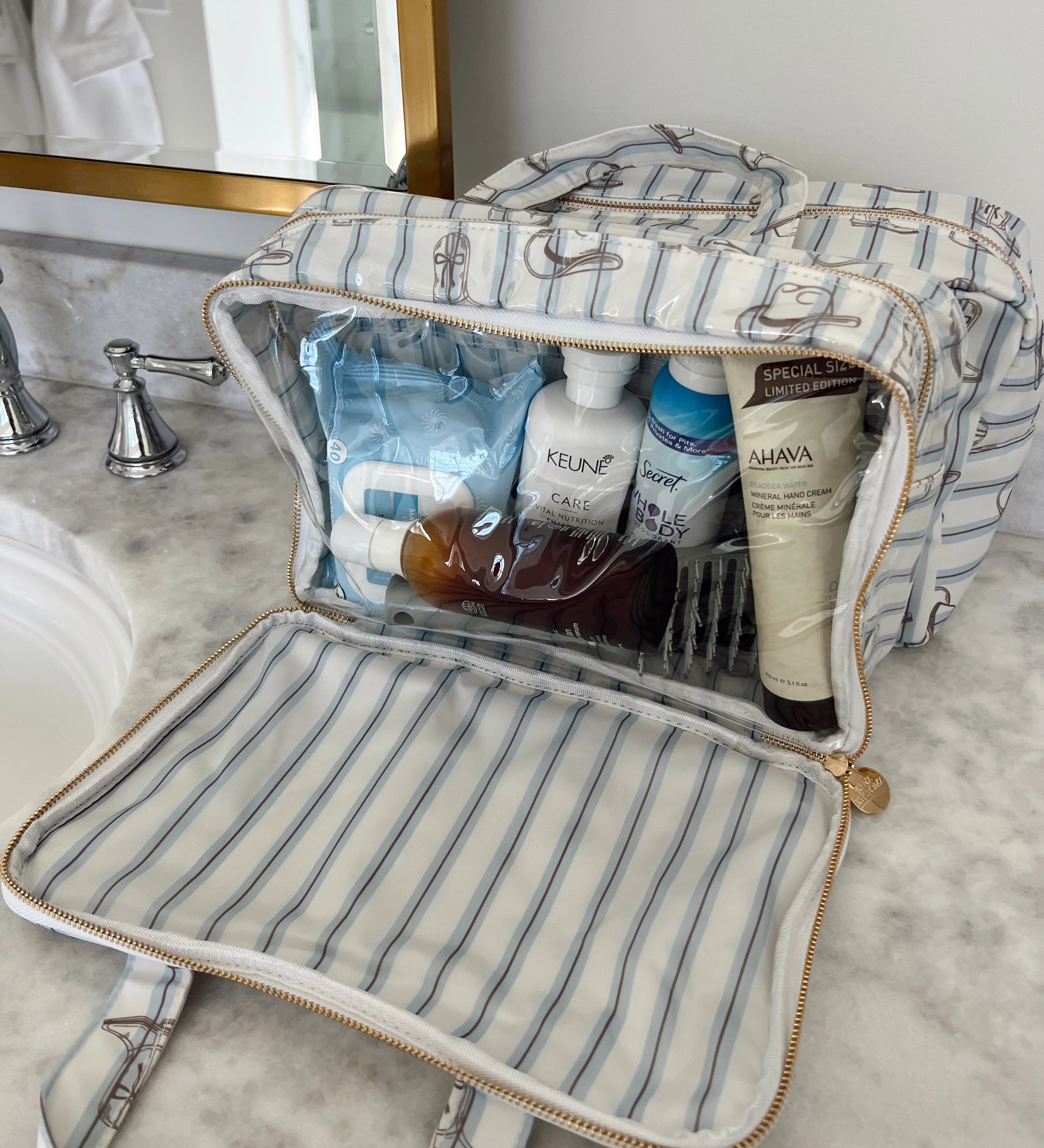 Kenz Kustoms x Hallie Ray Light Western Blues Striped Clear Coat Toiletry Case Bag