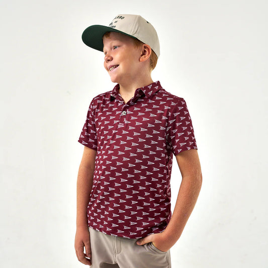 Burlebo Youth Maroon Aggie Howdy Pennants Boys Performance Polo