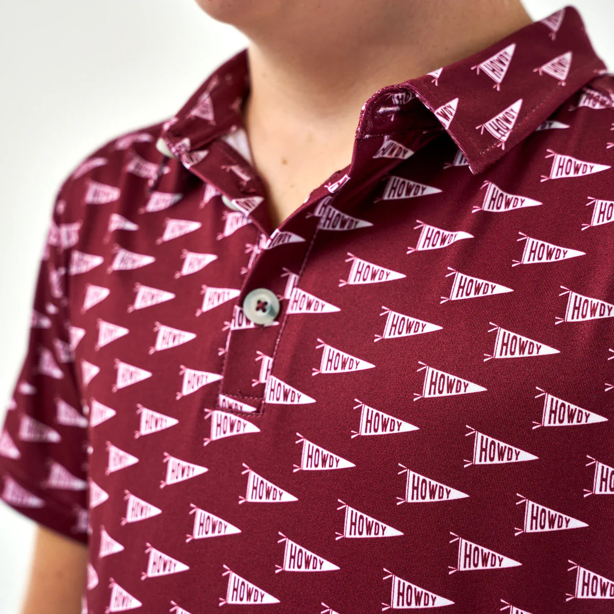 Burlebo Maroon Texas Aggie Howdy Pennants Boys Performance Polo Shirt
