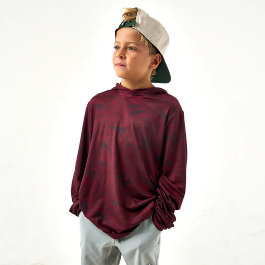 Burlebo Youth Maroon Texas Camo Boys Performance Hoodie