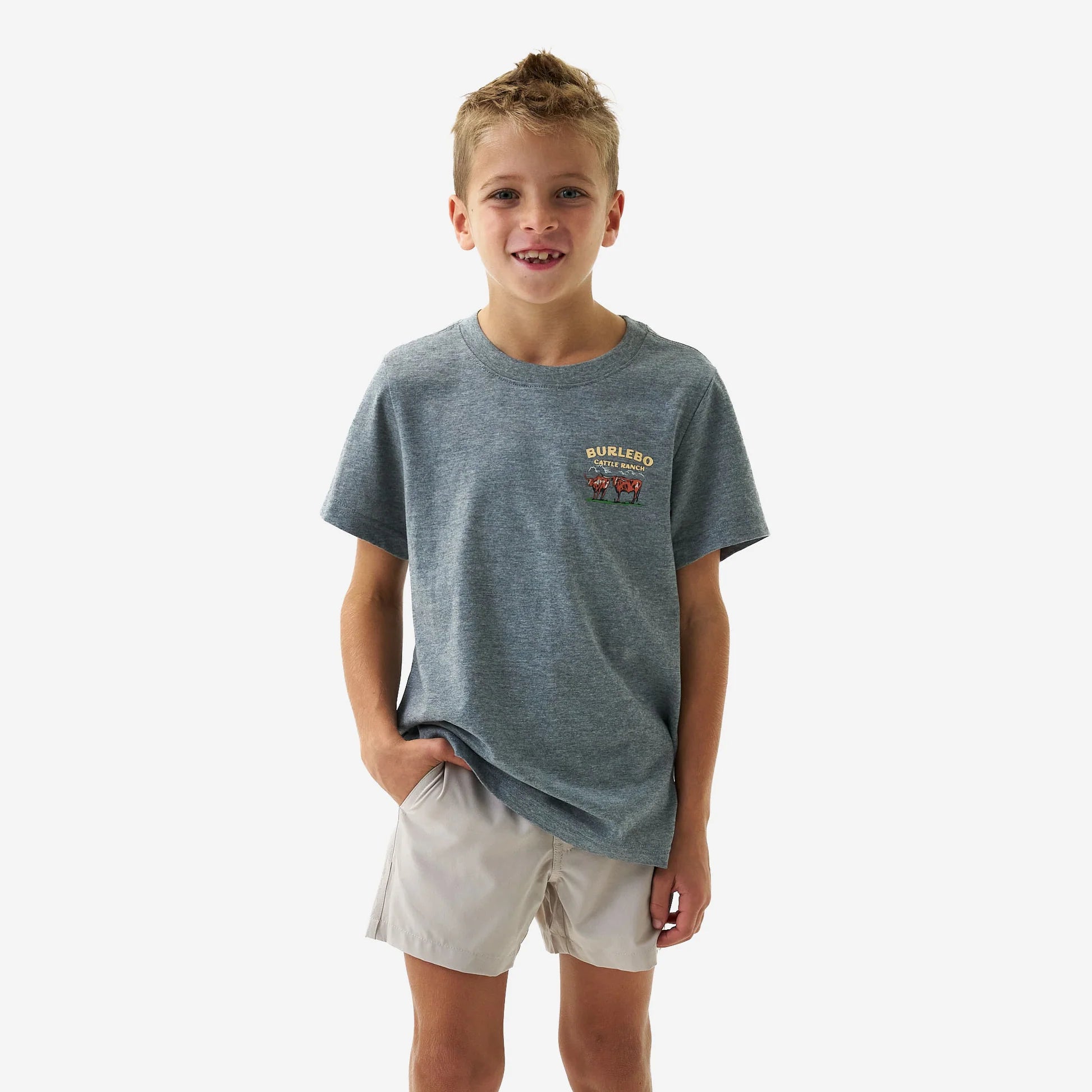 Burlebo Boys Dark Heather Gray Cattle Ranch Short Sleeve Tee