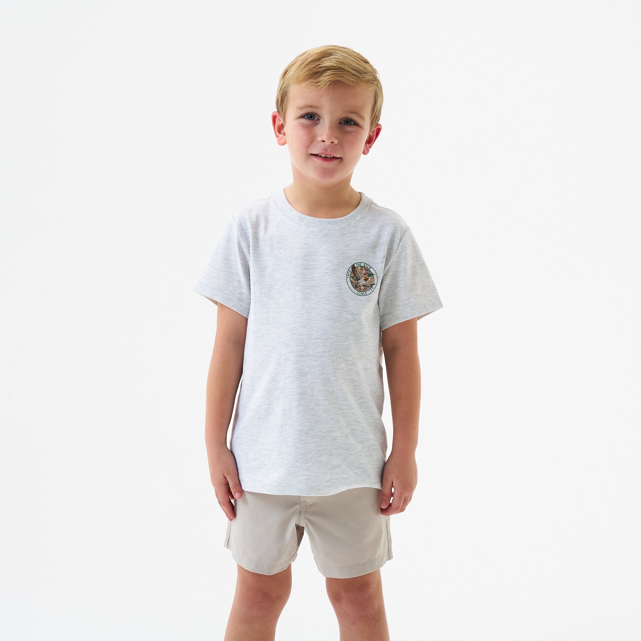 Burlebo Heather Ash Grey Camo Mallard Duck Short Sleeve Boys Shirt