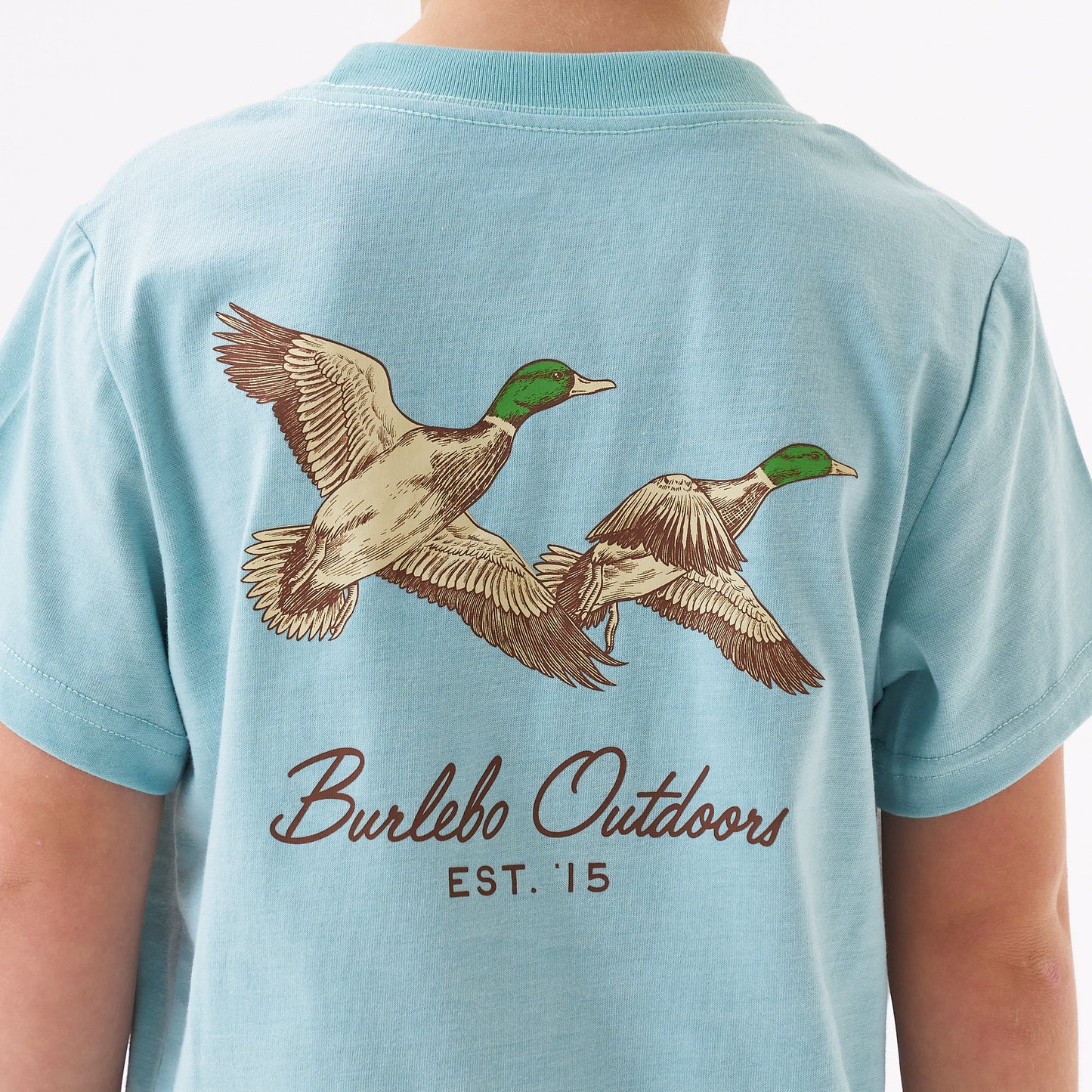 Burlebo Heather Sky Blue Flying Mallards Short Sleeve Boys Shirt