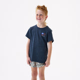 Burlebo Heather Navy Fishing USA Short Sleeve Boys Shirt