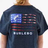 Burlebo Heather Navy Fishing USA Short Sleeve Boys Shirt