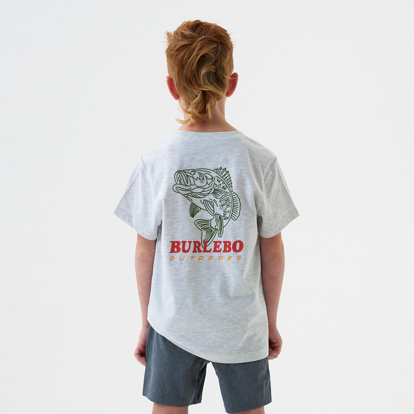 Burlebo Heather Ash Grey Fish Wild Short Sleeve Boys Shirt