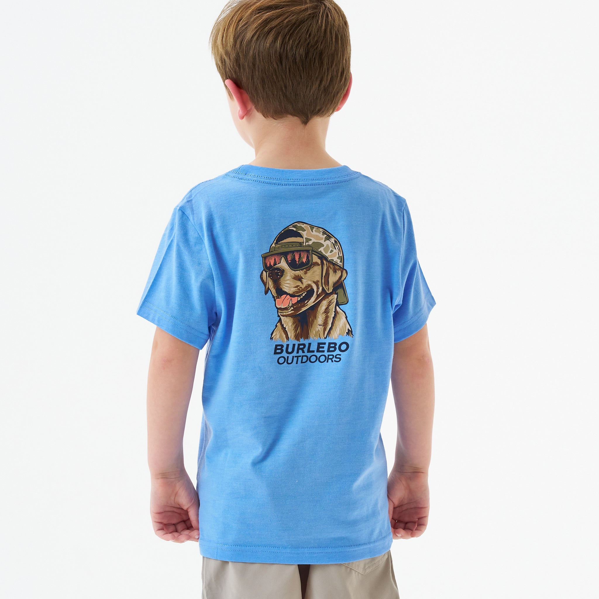 Burlebo Heather Periwinkle Mallard Camo Dog Short Sleeve Boys Shirt