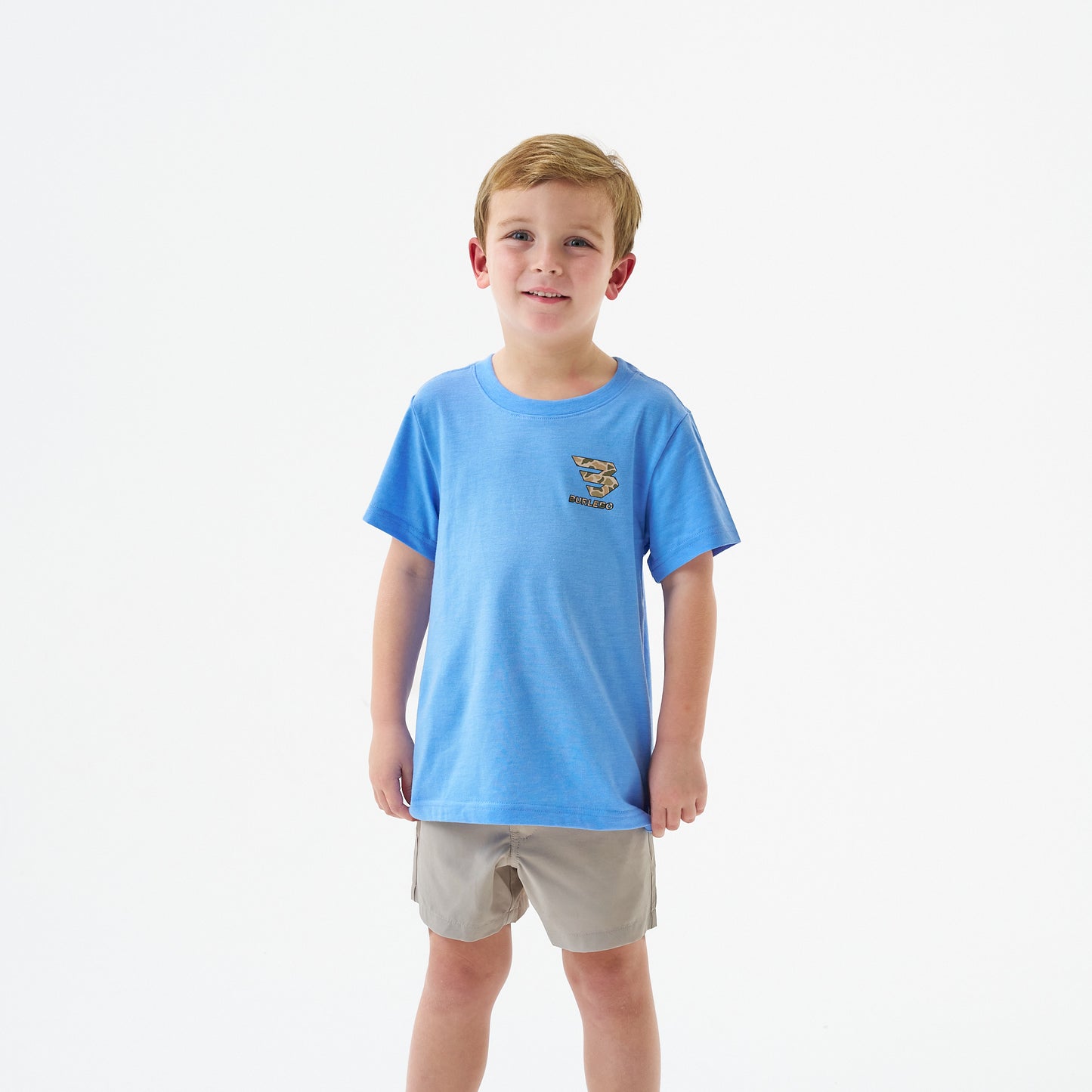 Burlebo Heather Periwinkle Mallard Camo Dog Short Sleeve Boys Shirt