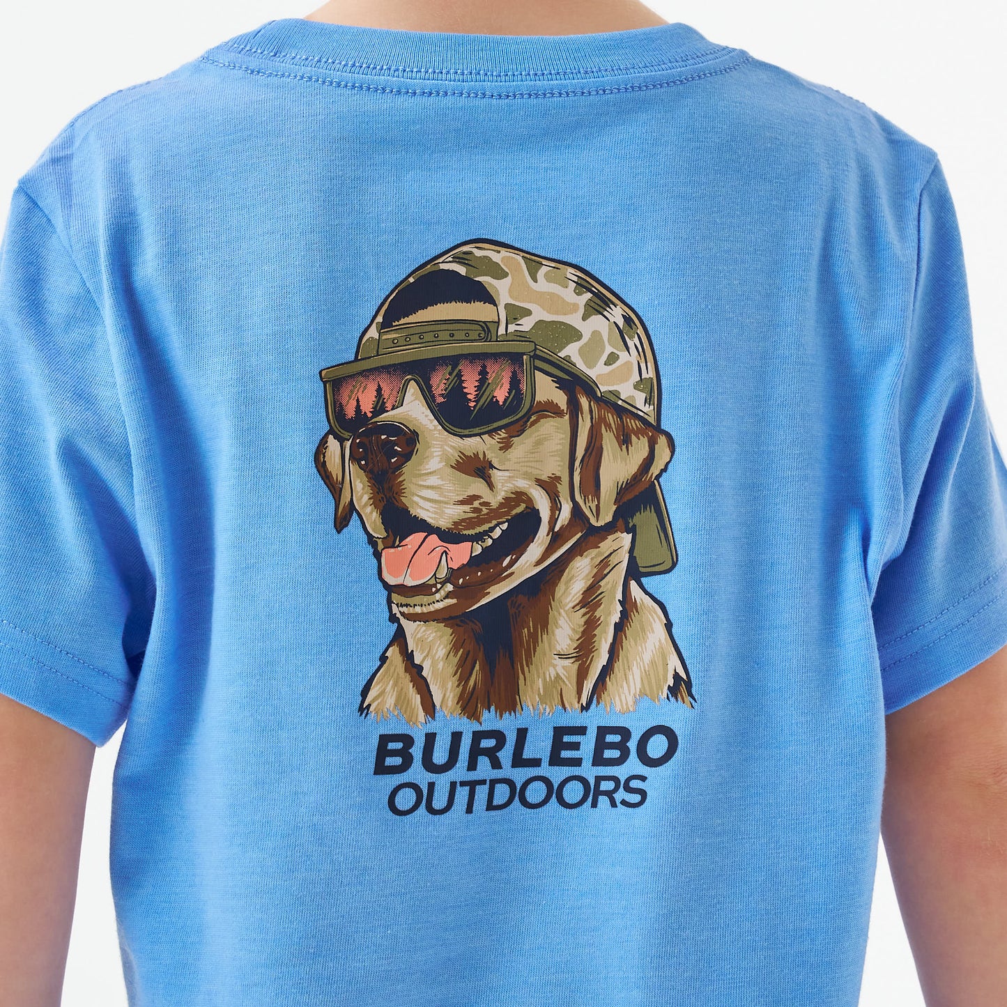 Burlebo Heather Periwinkle Mallard Camo Dog Short Sleeve Boys Shirt