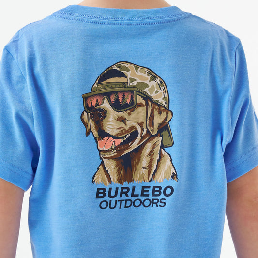 Burlebo Heather Periwinkle Mallard Camo Dog Short Sleeve Boys Shirt