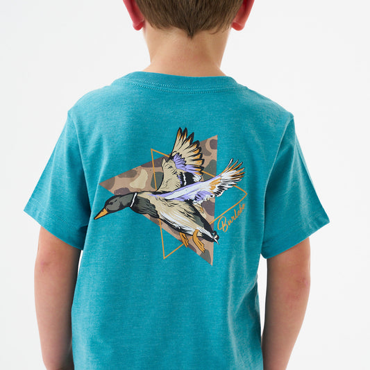 Burlebo Heather Cyan Pintail Triangle Duck Short Sleeve Boys Shirt