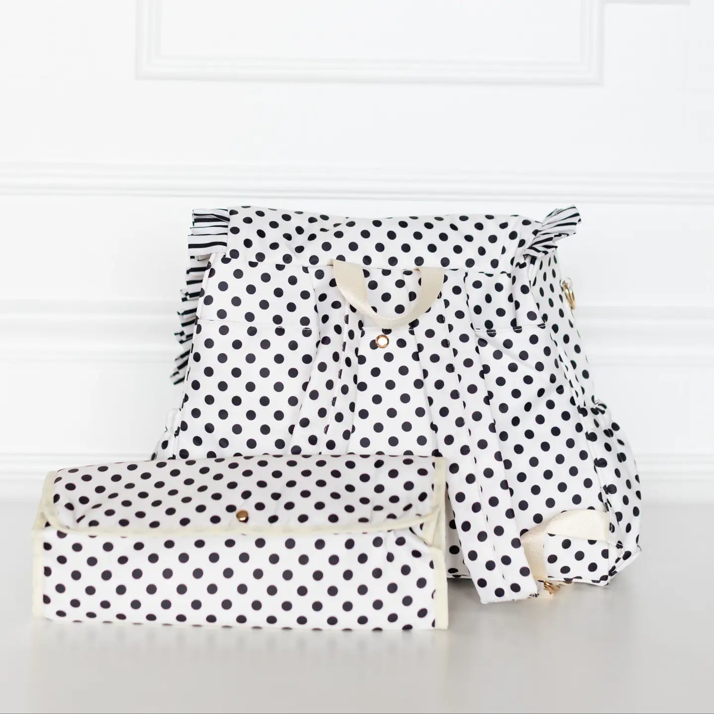 Hollis Polka Stripe Ruffled Nylon Diaper Bag