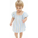 Angel Dear Odalys Floral Stripe Puff Sleeve Girls Dress with Bloomer