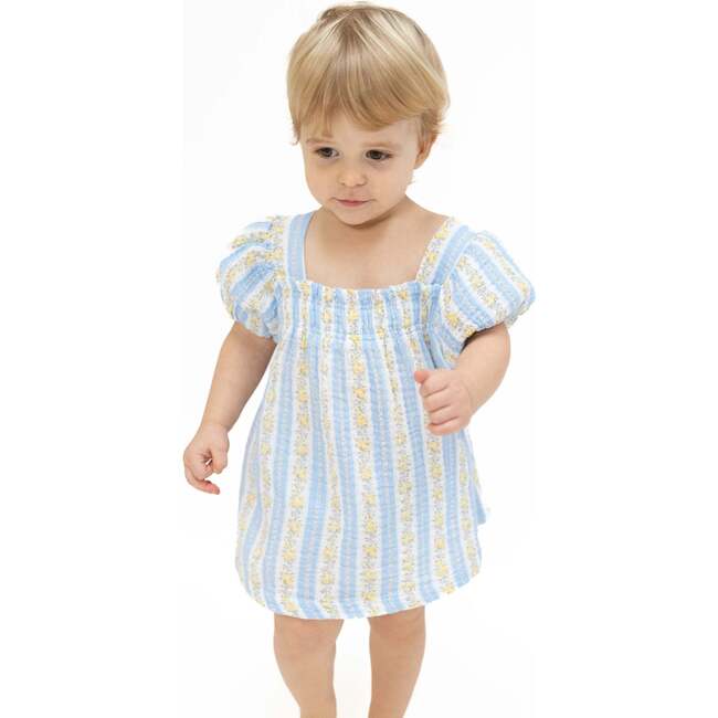Angel Dear Odalys Floral Stripe Puff Sleeve Girls Dress with Bloomer