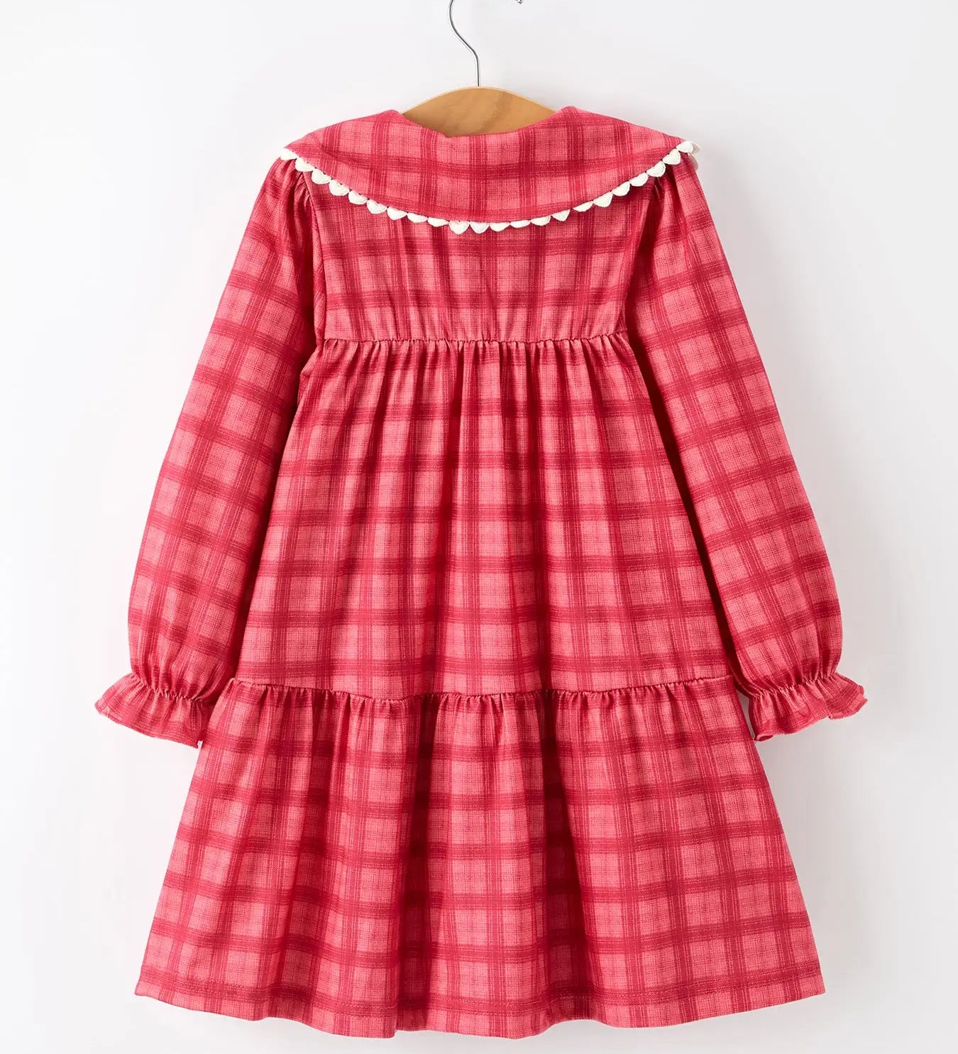 Rylee Faith Coral Red Plaid Collared Dress
