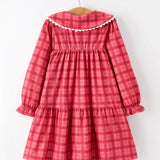 Rylee Faith Coral Red Plaid Collared Dress