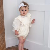 Yo Baby Girls Ivory Corduroy Ruffle Bubble