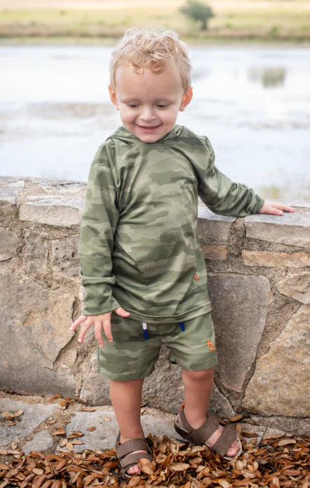 Blue Quail Classic Camo Green Lightweight Boys Performance Hoodie