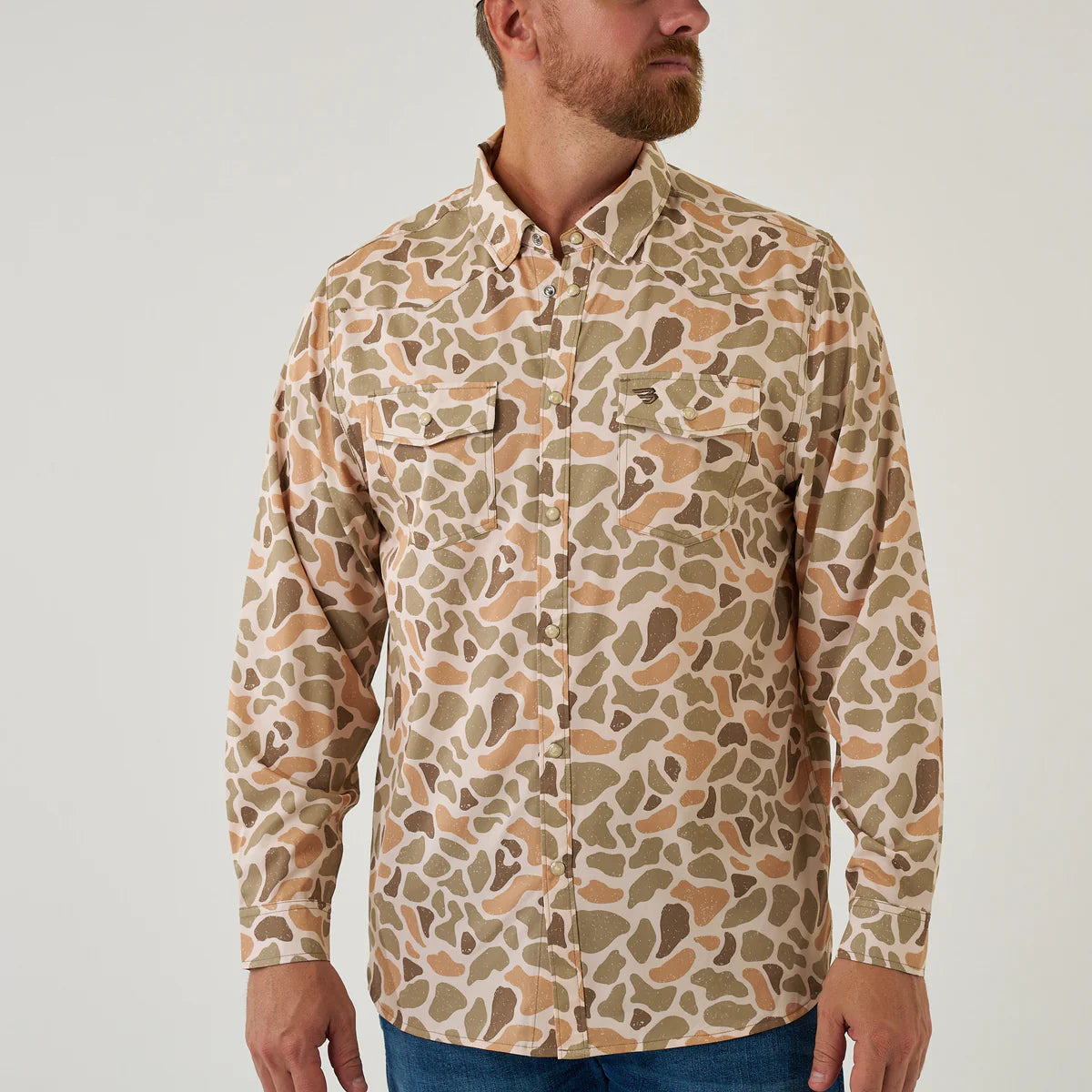 Burlebo Mens Venado Camo Performance Long Sleeve Pearl Snap Shirt