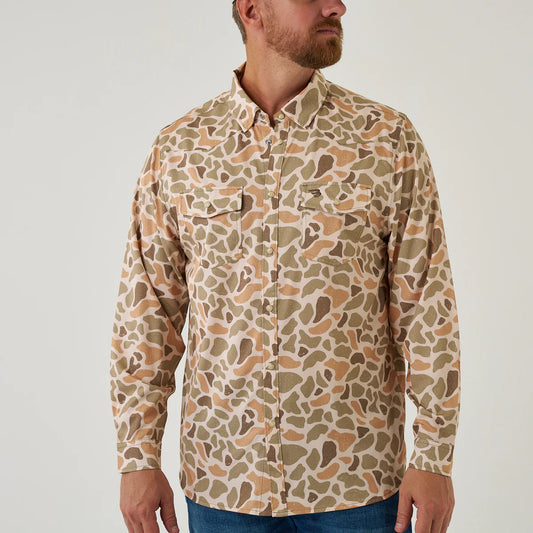 Burlebo Mens Venado Camo Performance Long Sleeve Pearl Snap Shirt