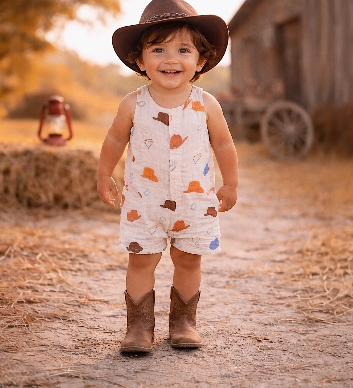 Western Boys Muslin Shortie Romper