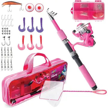 40 Pc Kids Pink Fishing Rod and Reel Toy