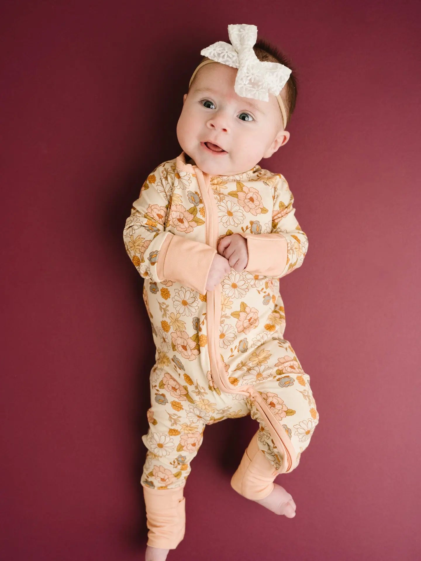 Pastel Cozy Floral Girls Bamboo ZIp Onesie