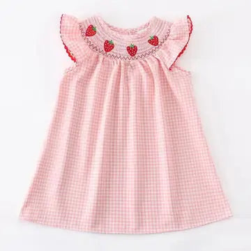 Strawberry Embroidery Smocking Girls Dress